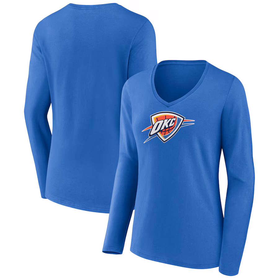 Women's Oklahoma City Thunder Blue Logo Long Sleeve V-Neck T-Shirt