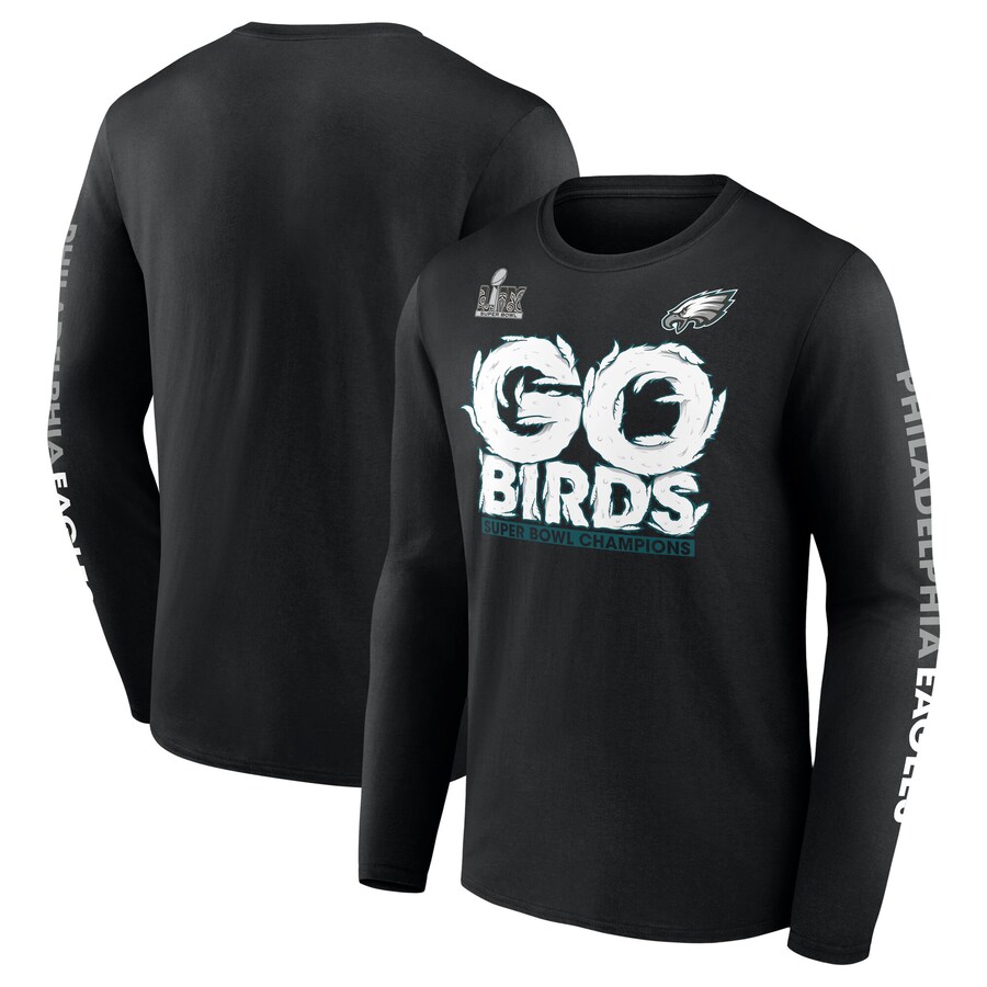 Men's Philadelphia Eagles Fanatics Black Super Bowl LIX Champions On Top Go Birds Long Sleeve T-Shirt