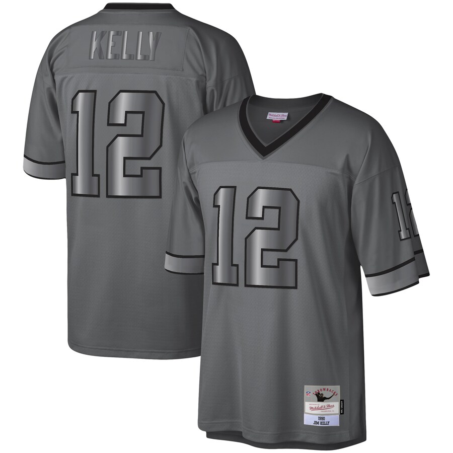 Men's Buffalo Bills Jim Kelly Mitchell & Ness Charcoal 1990 Retired Player Metal Legacy Jersey