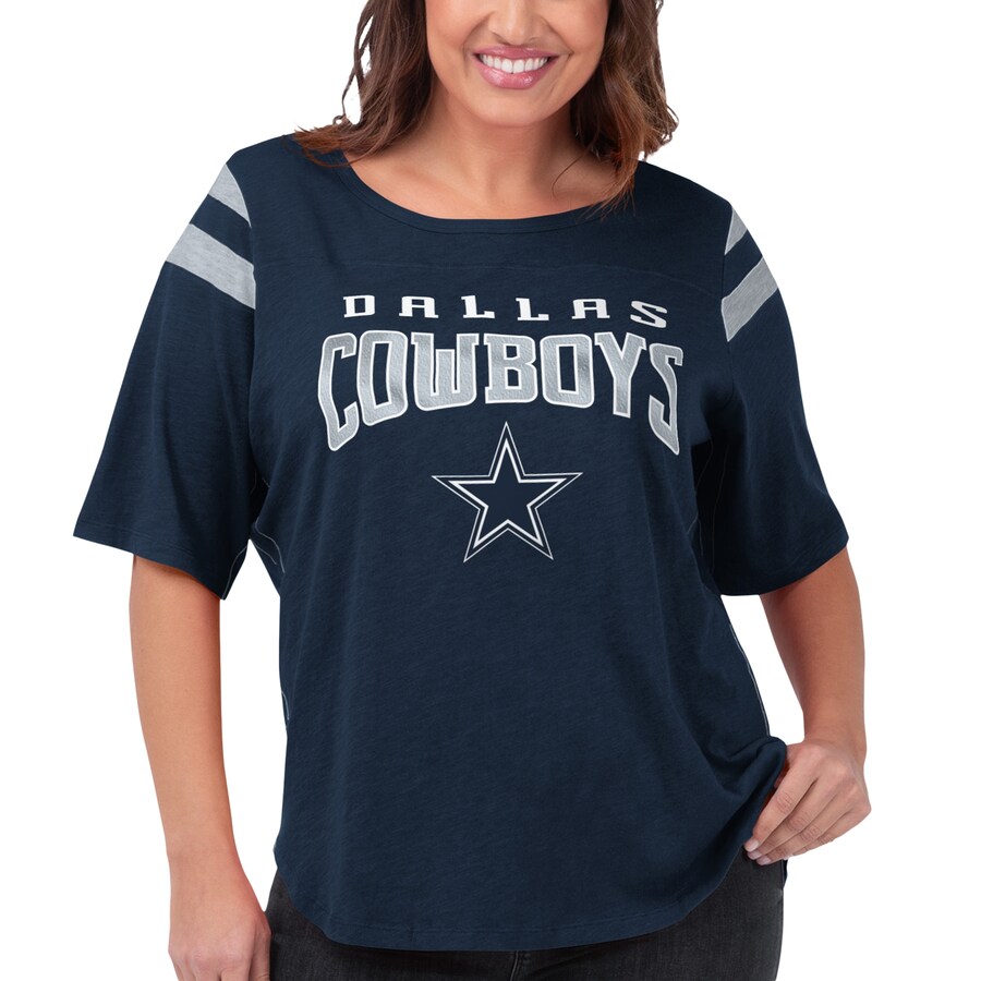 Women's Dallas Cowboys G-III 4Her by Carl Banks Navy Plus Size Linebacker Three-Quarter Sleeve T-Shirt