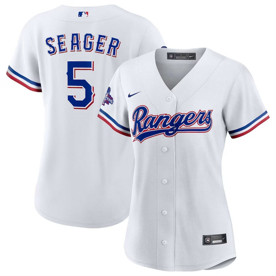 Women's Texas Rangers Corey Seager Nike White Home 2023 World Series Champions Replica Player Jersey