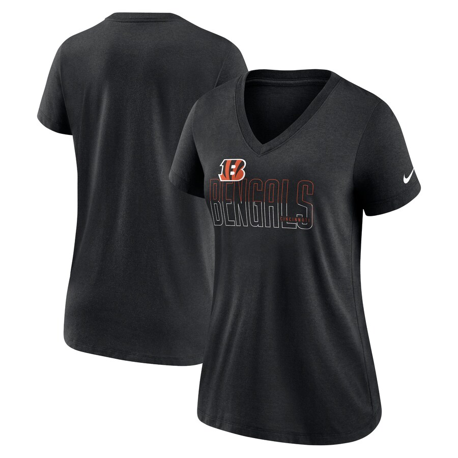Women's Cincinnati Bengals Nike Heathered Black Lock Up Tri-Blend V-Neck T-Shirt