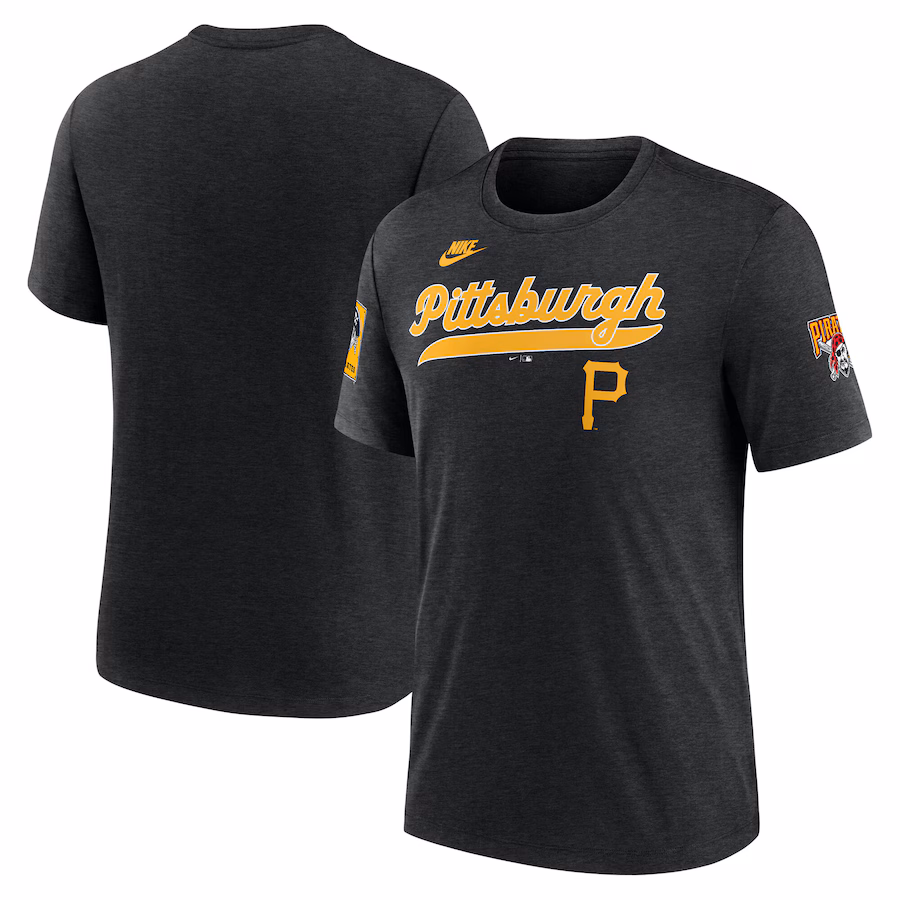 Men's Pittsburgh Pirates Nike Heather Black Cooperstown Collection Eras Tri-Blend T-Shirt