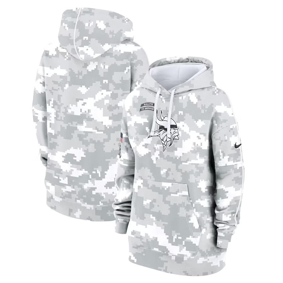 Women's Minnesota Vikings Nike Arctic Camo 2024 Salute To Service Club Fleece Pullover Hoodie