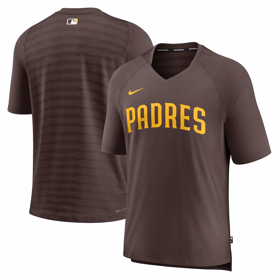 Men's San Diego Padres Nike Brown Authentic Collection Pregame Raglan Performance V-Neck T-Shirt