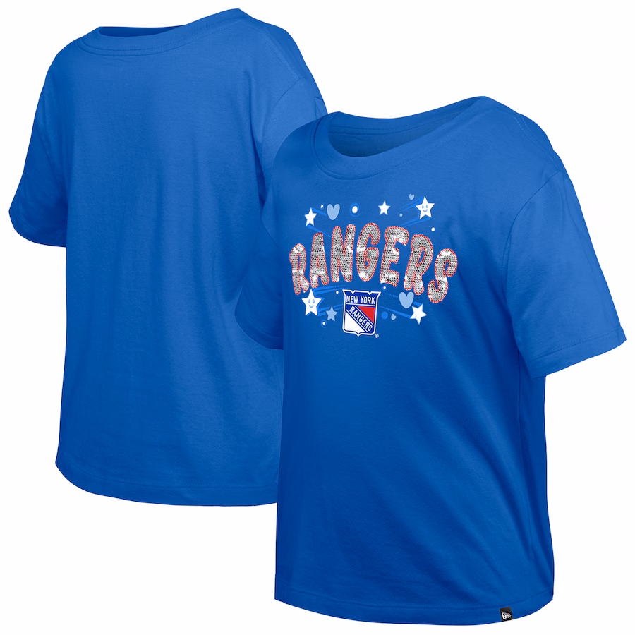 Girl's Youth New York Rangers New Era Blue Flip Sequin T-Shirt