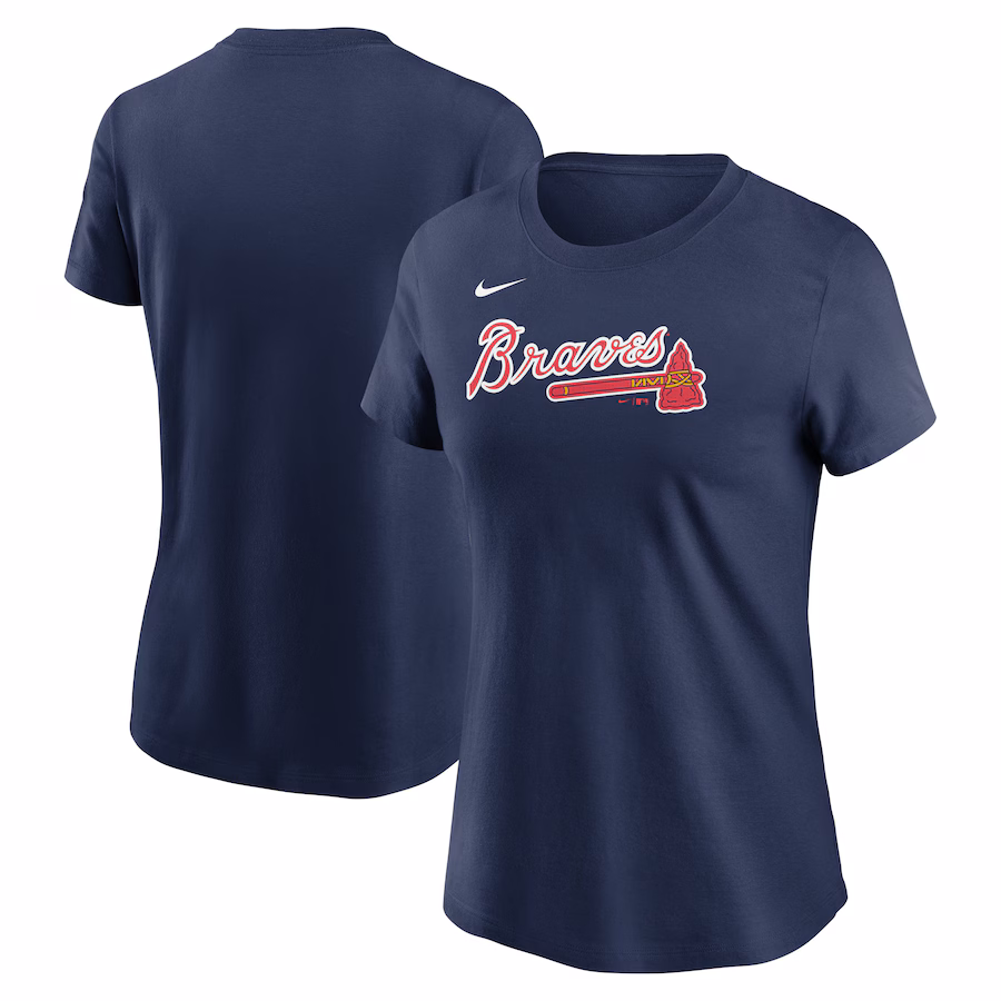 Women's Atlanta Braves Nike Navy Fuse Wordmark T-Shirt