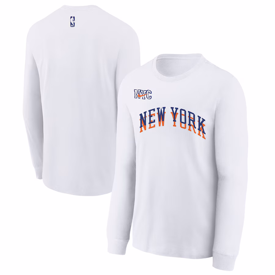 Youth New York Knicks Nike White 2024/25 City Edition Wordmark Performance Long Sleeve T-Shirt