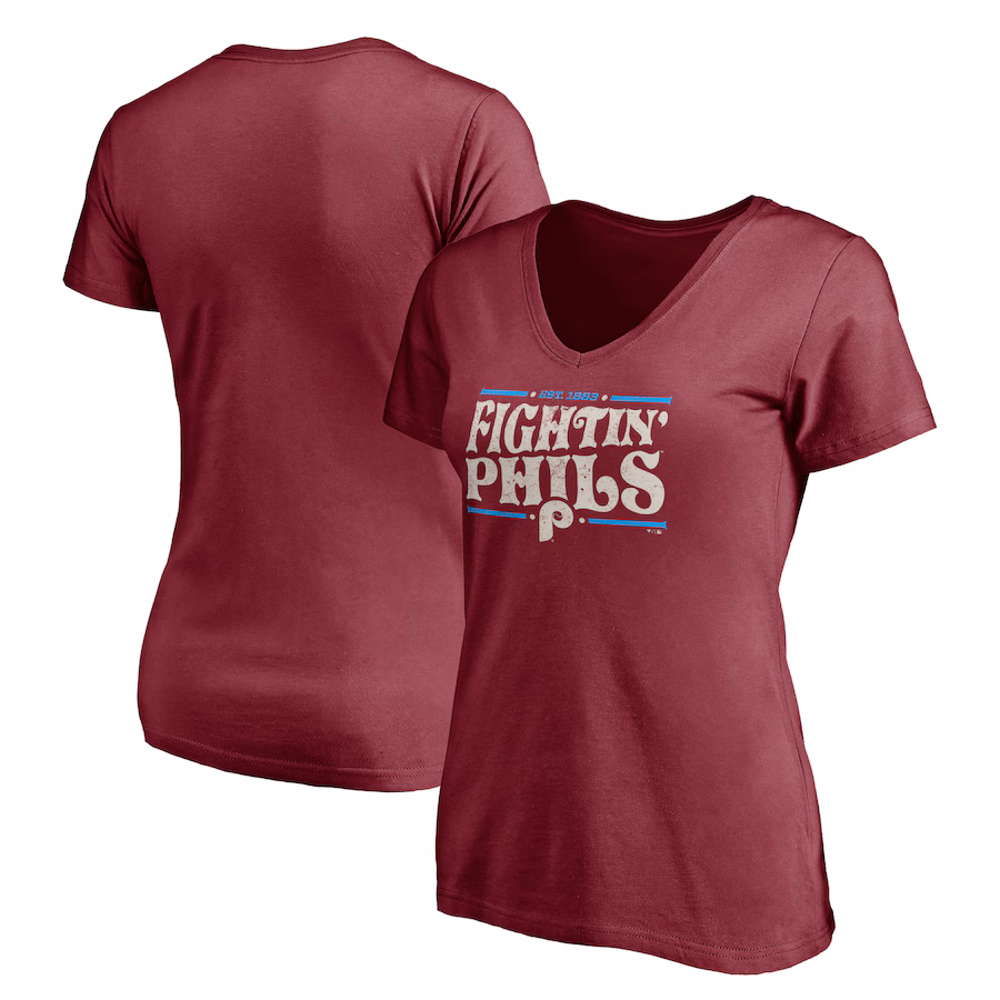 Women's Philadelphia Phillies Burgundy Fightin' Phils V-Neck T-Shirt
