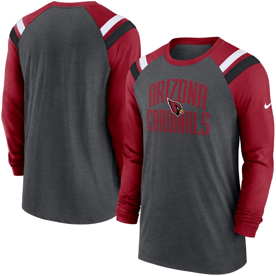 Men's Arizona Cardinals Nike Heathered Charcoal/Cardinal Tri-Blend Raglan Athletic Long Sleeve Fashion T-Shirt