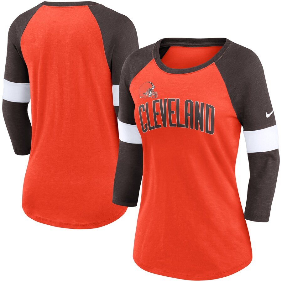 Women's Cleveland Browns Nike Heathered Orange/Brown Football Pride Slub 3/4 Raglan Sleeve T-Shirt