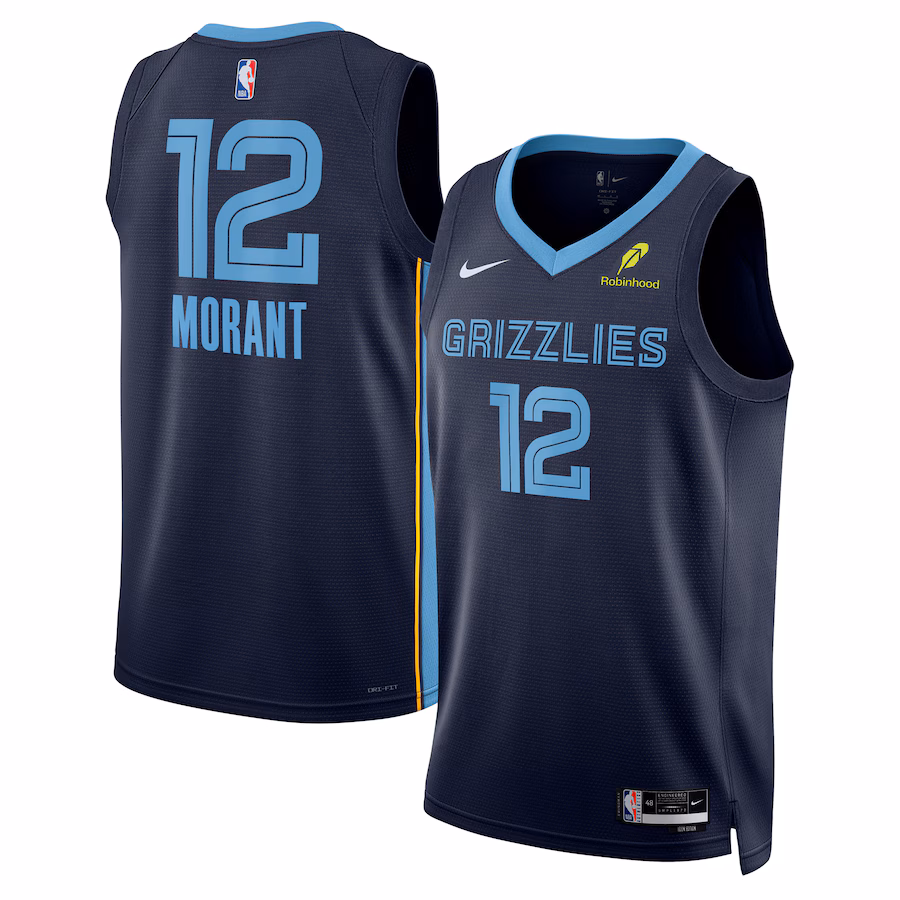 Unisex Memphis Grizzlies Ja Morant Nike Navy Swingman Badge Player Jersey - Icon Edition