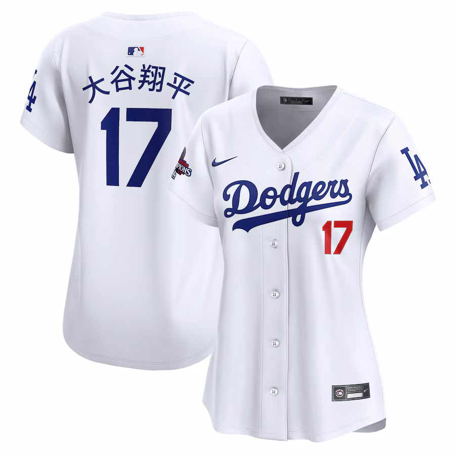 Women's Los Angeles Dodgers Shohei Ohtani Nike White 2024 World Series Champions Japanese Characters Limited Player Jersey