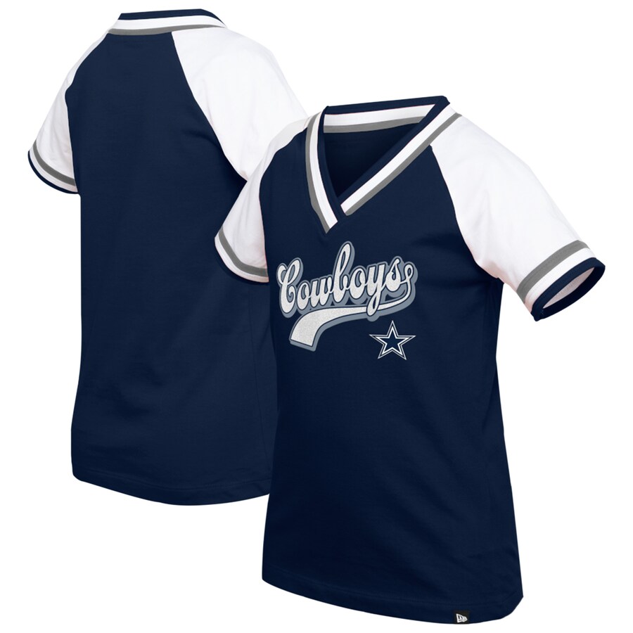 Girl's Youth Dallas Cowboys  New Era Navy Mommy & Me Multiplier Raglan V-Neck T-Shirt