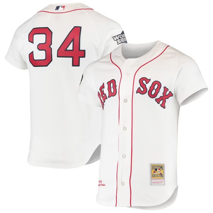 Men's Boston Red Sox David Ortiz Mitchell & Ness White 2004 Cooperstown Collection Home Authentic Jersey