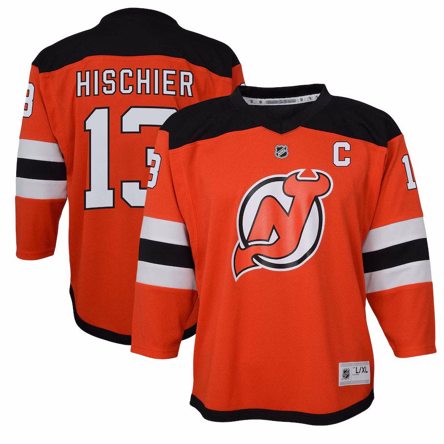 Youth New Jersey Devils Nico Hischier Red Captain Patch Home Replica Player Jersey