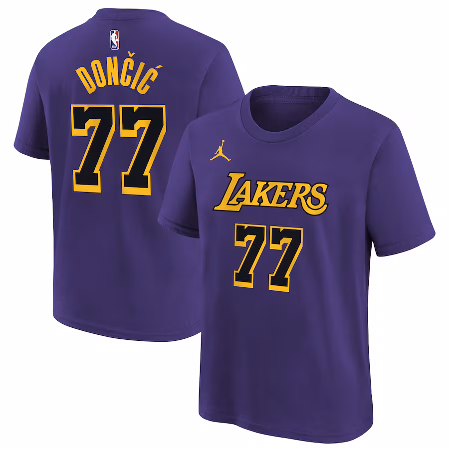 Youth Los Angeles Lakers Luka Dončić Jordan Brand Purple Statement Edition Name & Number T-Shirt