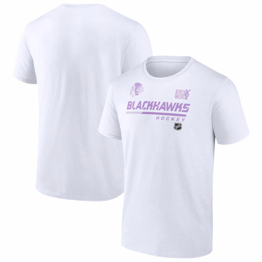 Men's Chicago Blackhawks White NHL Hockey Fights Cancer T-Shirt