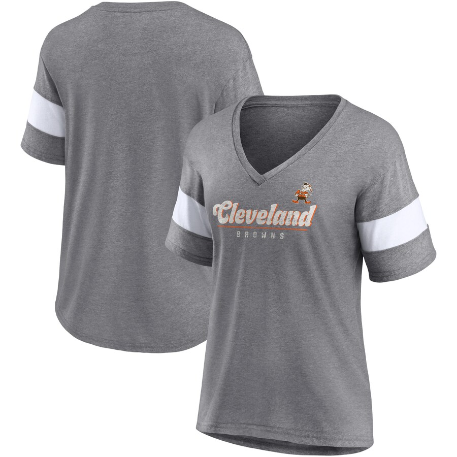 Women's Cleveland Browns Fanatics Heather Gray Give It All Half-Sleeve Tri-Blend V-Neck T-Shirt