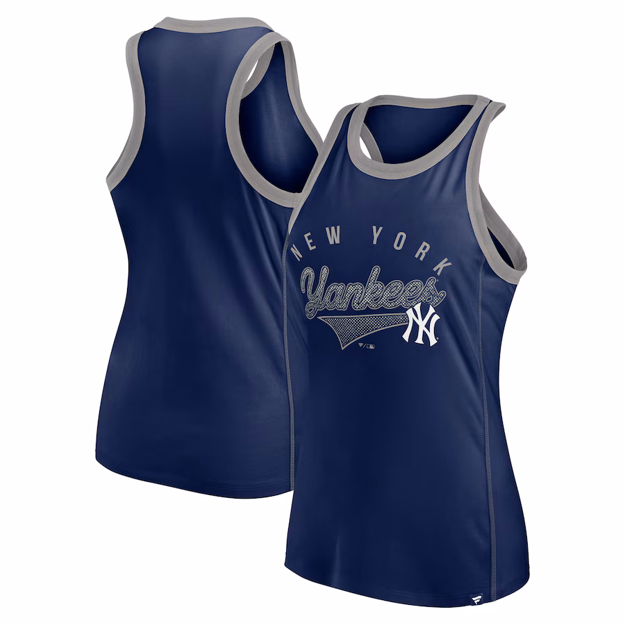 Women's New York Yankees Fanatics Navy Tailsweep Fashion Racerback Rhinestone Tank Top