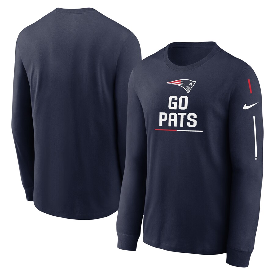 Men's New England Patriots Nike Navy Team Slogan Long Sleeve T-Shirt