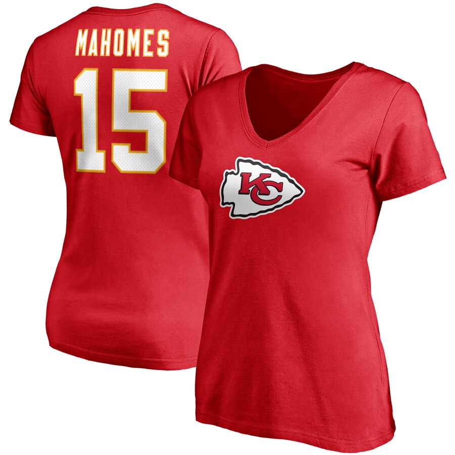 Women's Kansas City Chiefs Patrick Mahomes Fanatics Red Player Icon Name & Number V-Neck T-Shirt