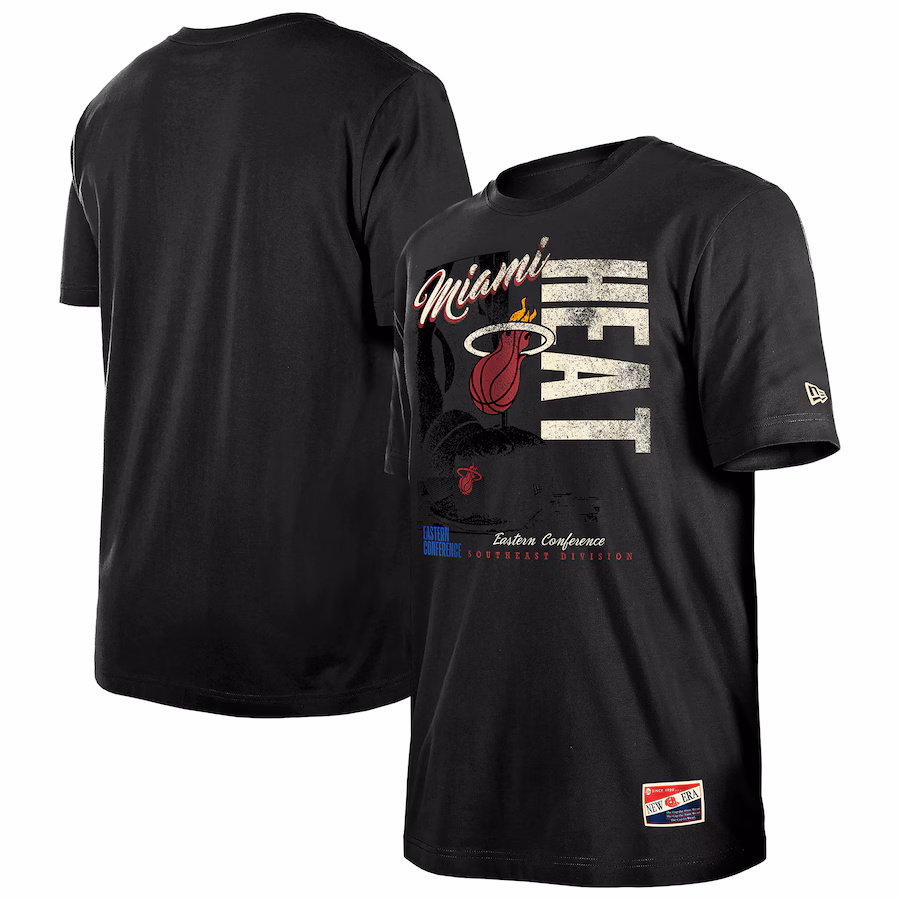 Men's Miami Heat  New Era Black Distressed Throwback Vintage Color Pack T-Shirt