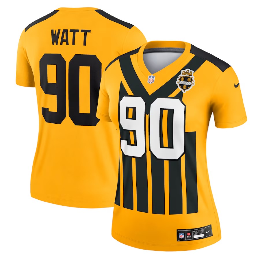 Women's Pittsburgh Steelers T.J. Watt Nike Gold Alternate 1933 Throwback Legend Player Performance Top