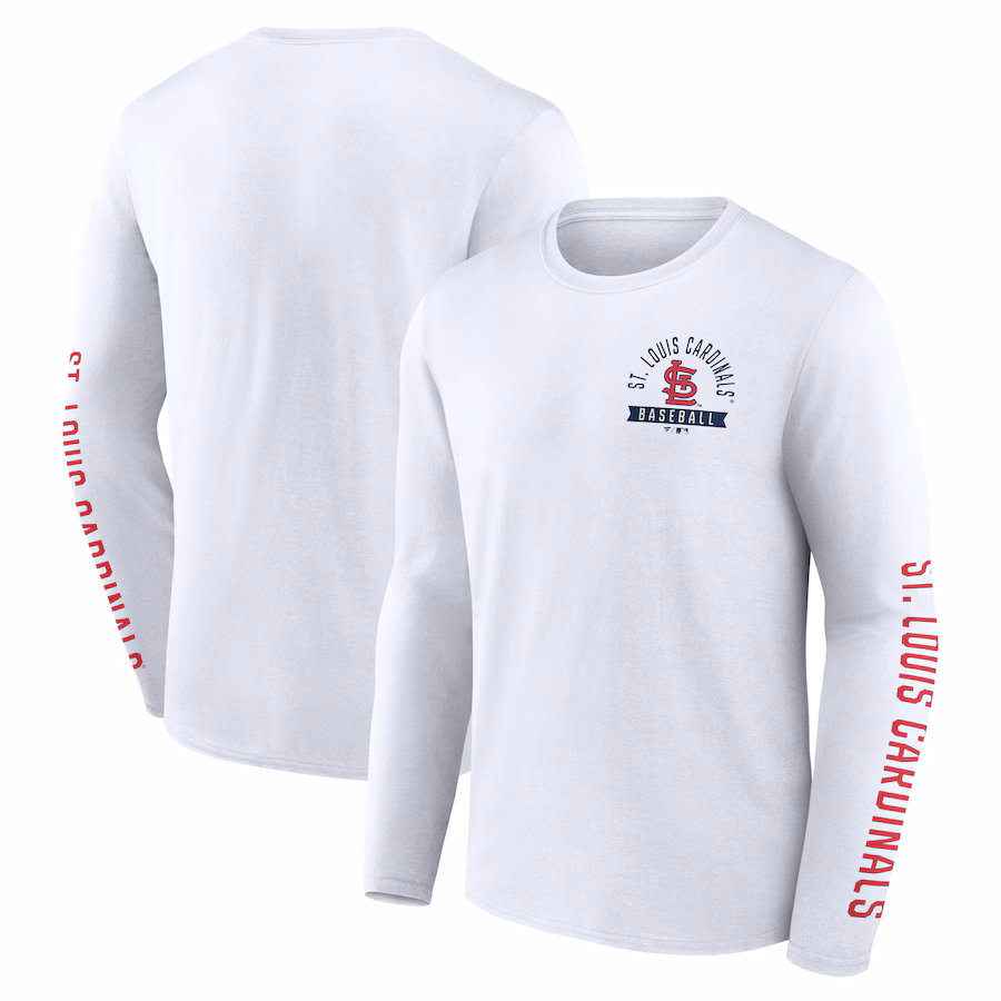 Men's St. Louis Cardinals Fanatics White Press Box Long Sleeve T-Shirt