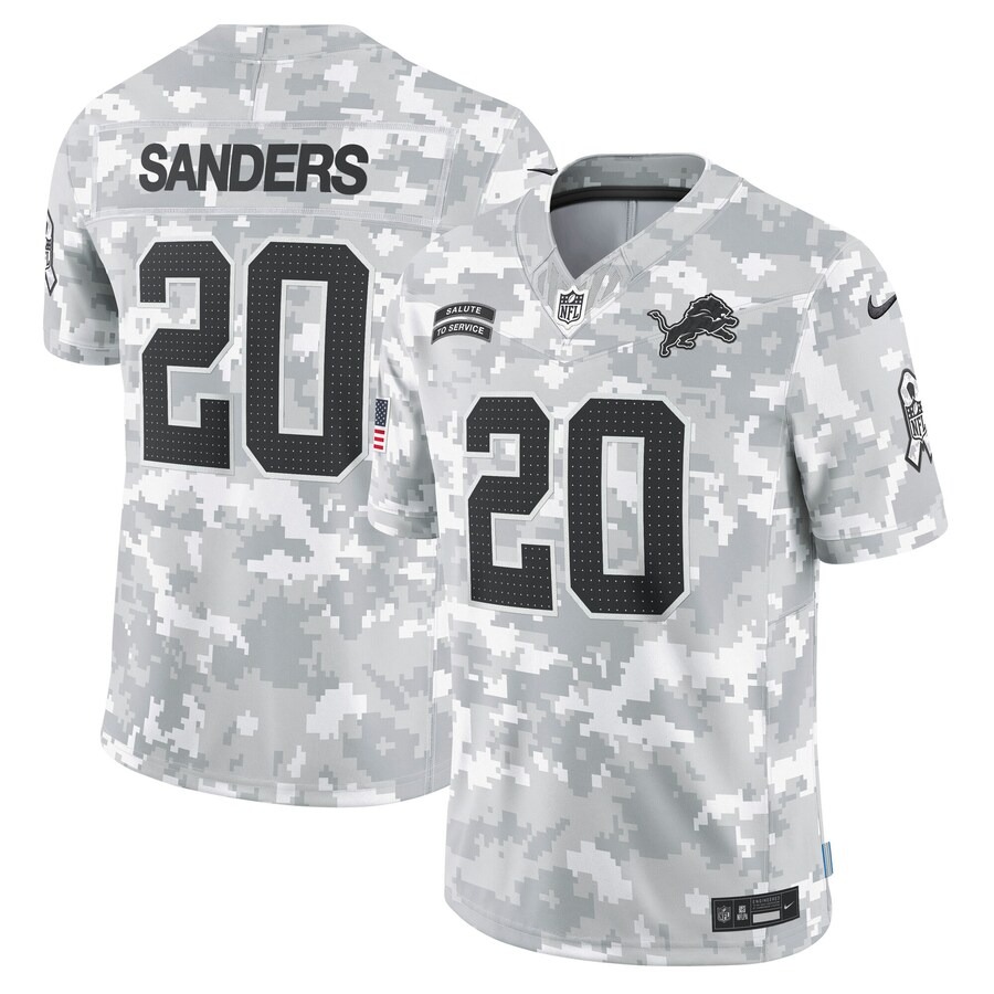 Men's Detroit Lions Barry Sanders Nike Arctic Camo 2024 Salute to Service Retired Player Limited Jersey