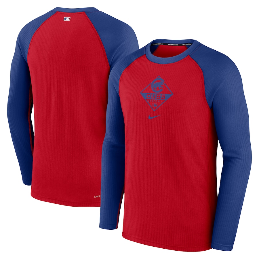 Men's Chicago Cubs Nike Red/Royal Game Authentic Collection Performance Raglan Long Sleeve T-Shirt