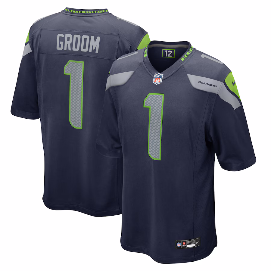 Men's Seattle Seahawks Number 1 Groom Nike College Navy Game Jersey