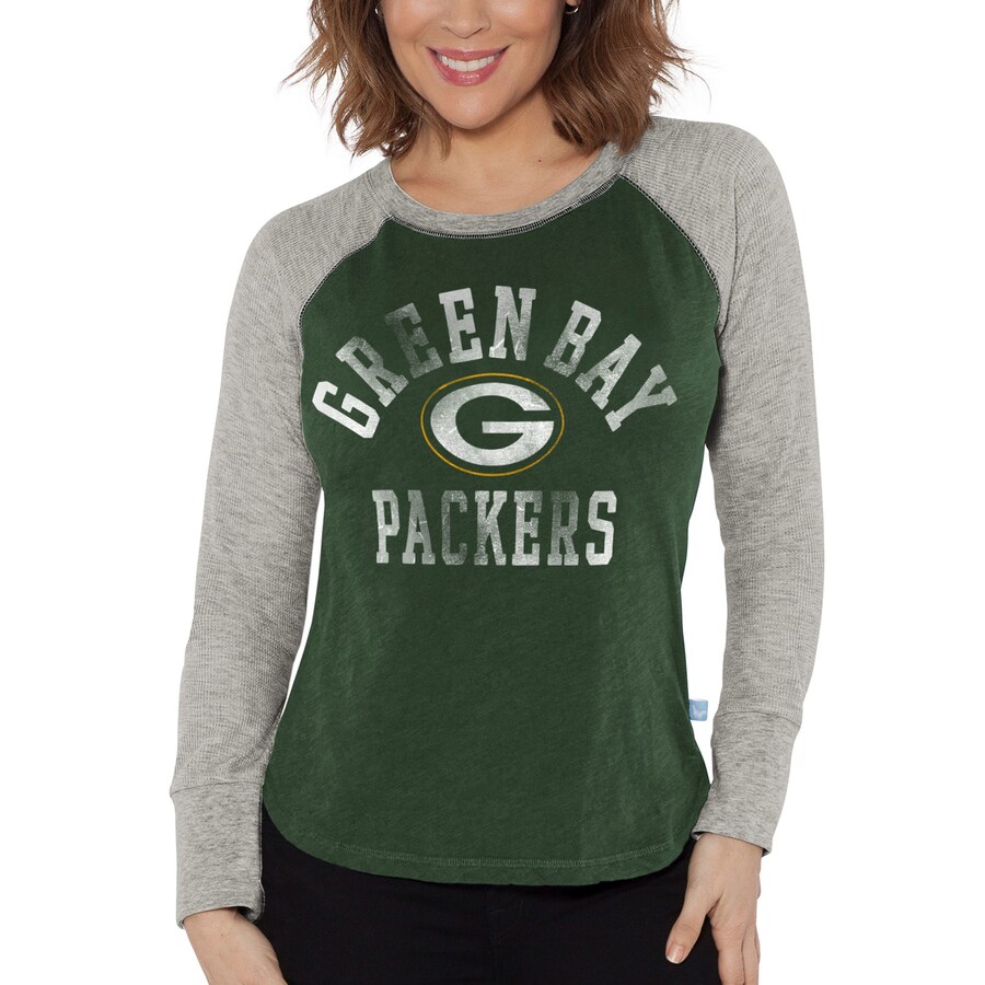 Women's Green Bay Packers G-III 4Her by Carl Banks Green/Heather Gray Waffle Knit Raglan Long Sleeve T-Shirt