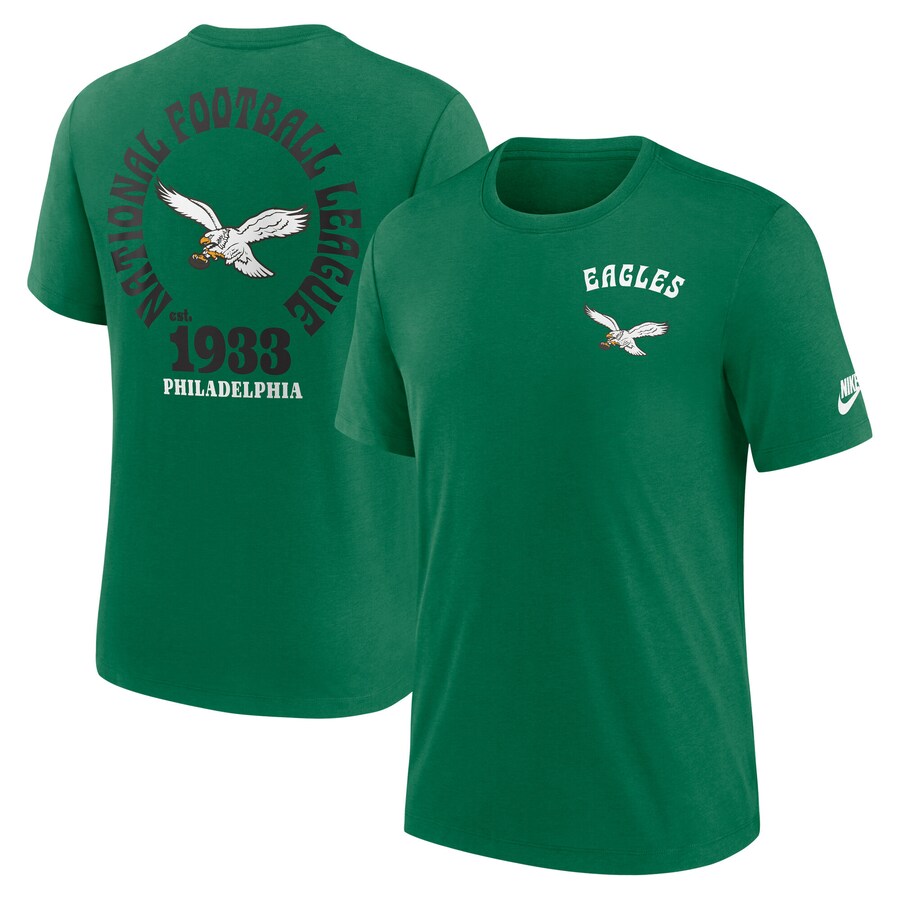 Men's Philadelphia Eagles Nike Kelly Green Rewind Team Excite 2-Hit Tri-Blend T-Shirt