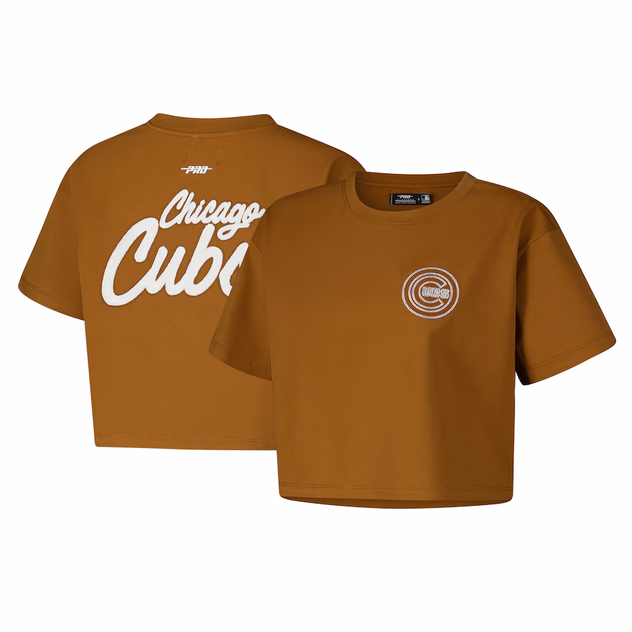 Women's Chicago Cubs Pro Standard Brown Paint The City Cropped Boxy T-Shirt