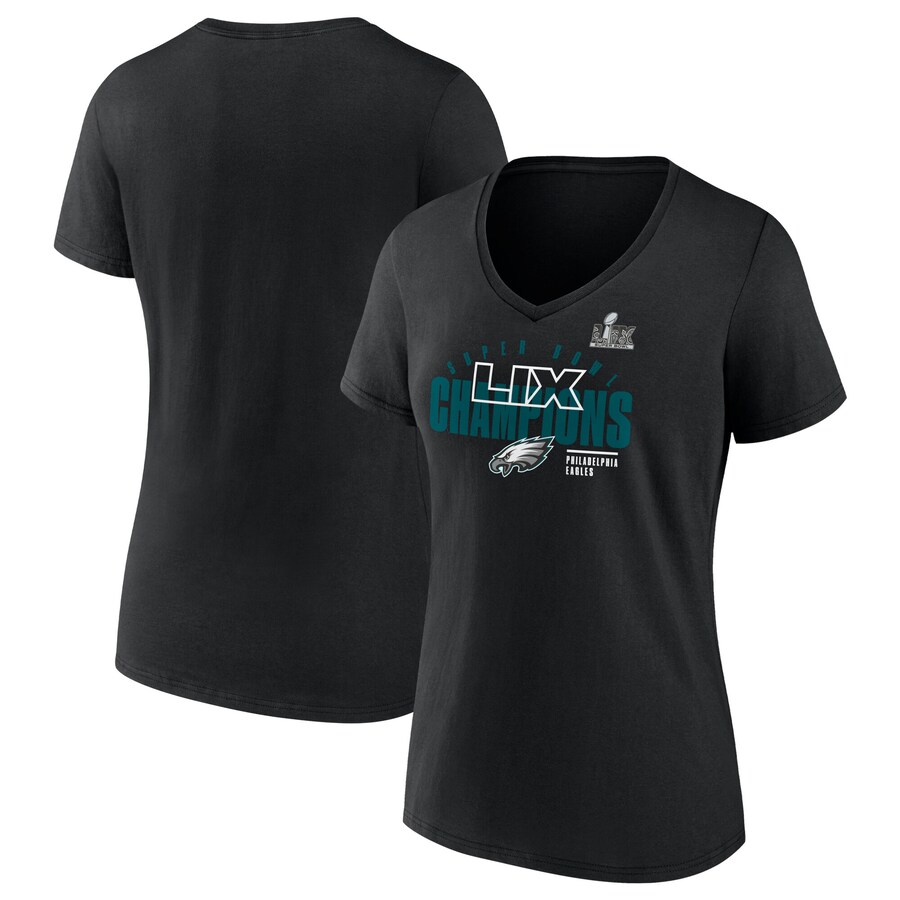 Women's Philadelphia Eagles  Fanatics Black Super Bowl LIX Champions Iconic Victory V-Neck T-Shirt