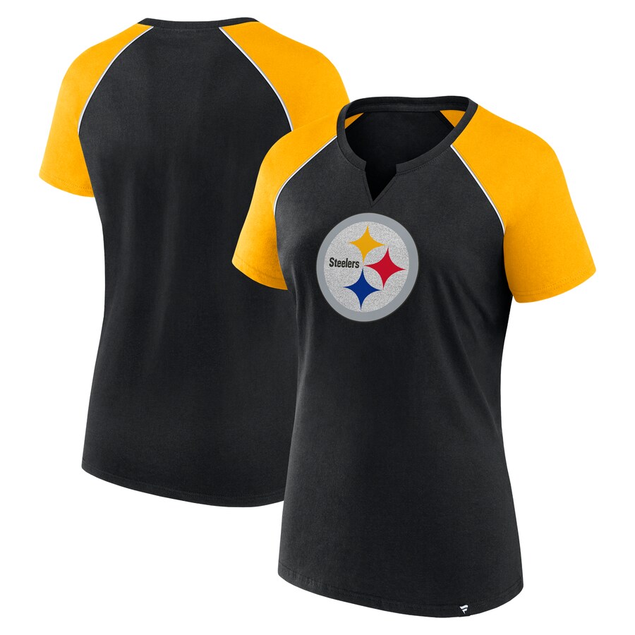 Women's Pittsburgh Steelers Fanatics Black/Gold Glittered Primary Raglan T-Shirt