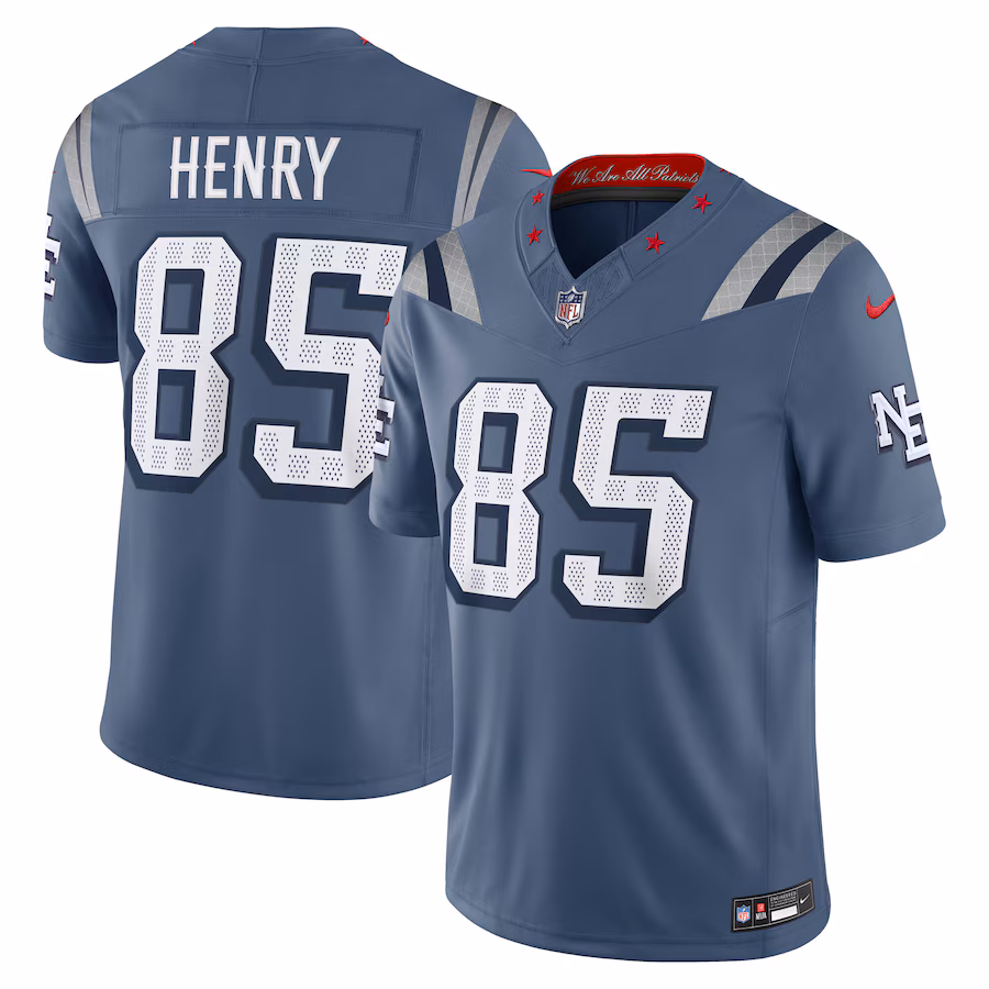 Men's New England Patriots Hunter Henry Nike Storm Blue 2025 Rivalries Collection Limited Jersey
