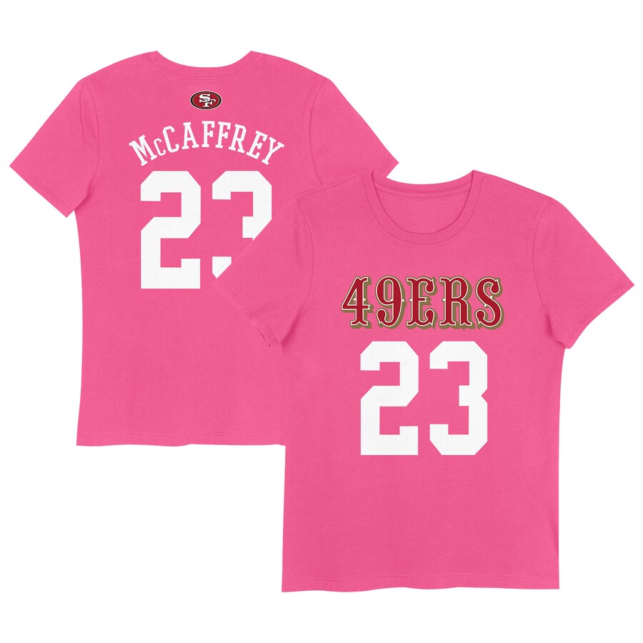 Girls Youth San Francisco 49ers Christian McCaffrey Pink Player Name & Number T-Shirt