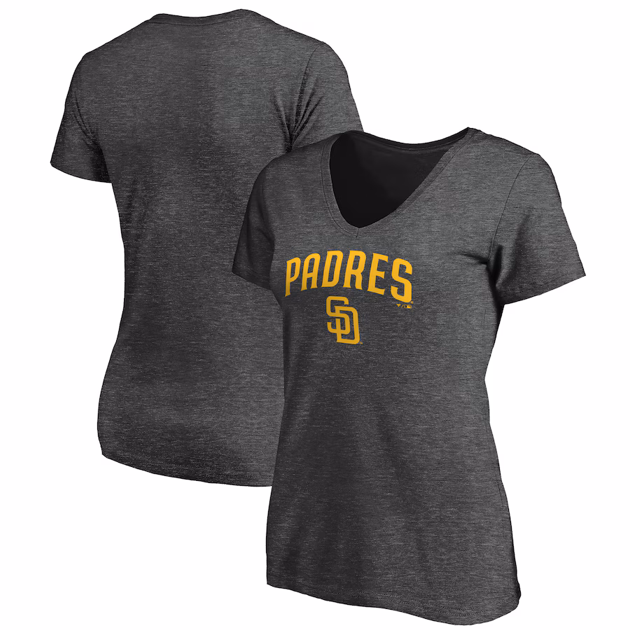 Women's San Diego Padres Charcoal Core Team Lock Up Wordmark V-Neck T-Shirt