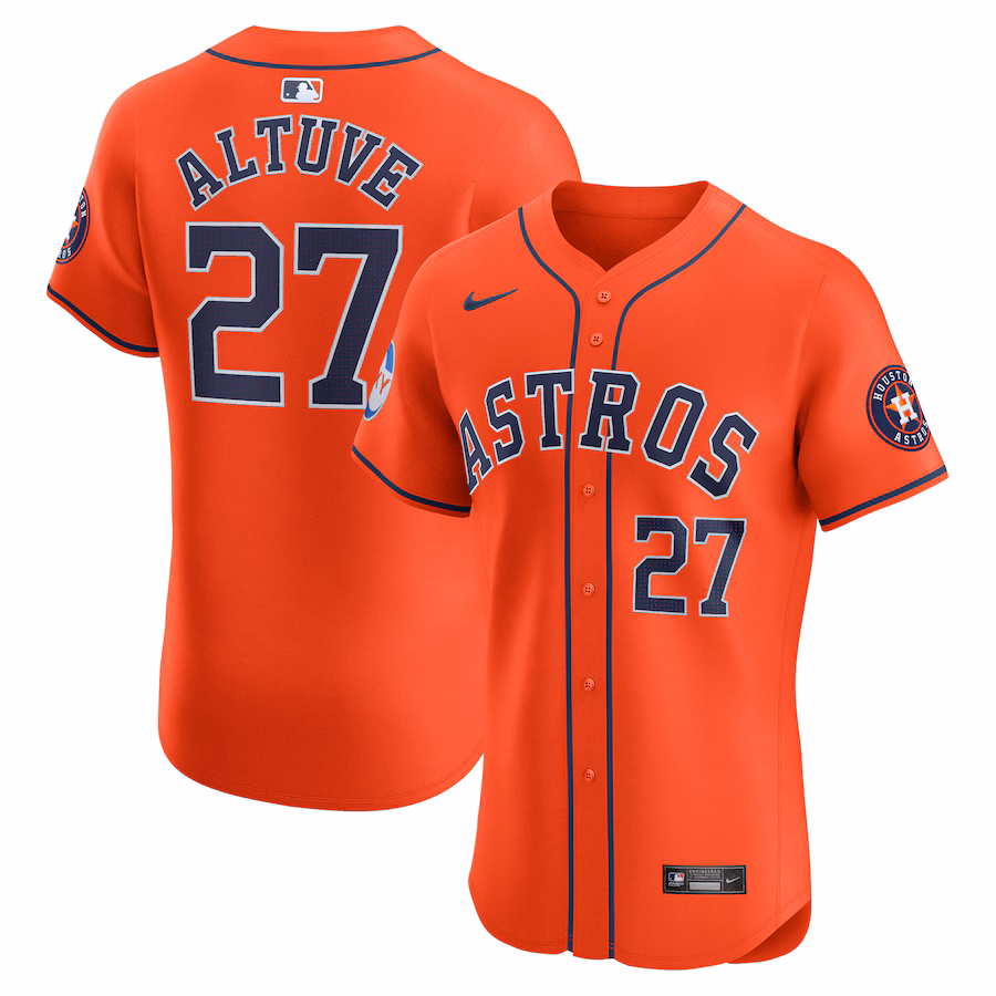 Men's Houston Astros Jose Altuve Nike Orange Alternate Elite Sponsor Patch Player Jersey