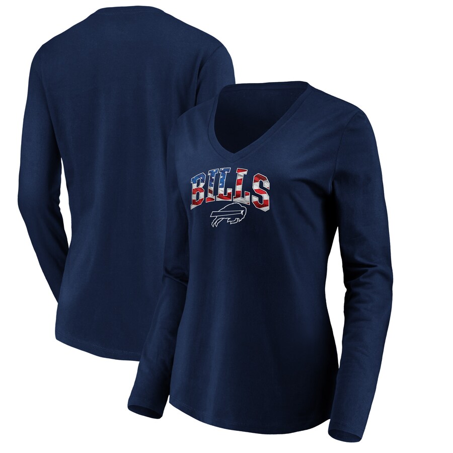 Women's Buffalo Bills Navy Banner Wave V-Neck Long Sleeve T-Shirt