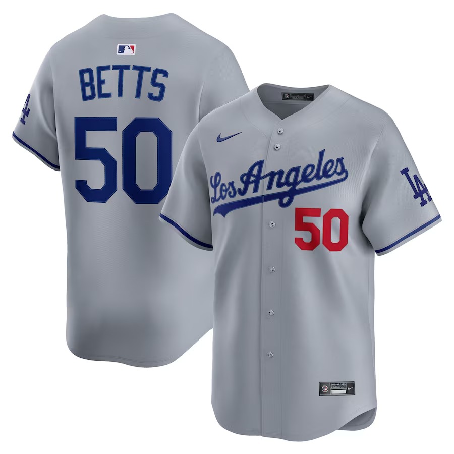 Men's Los Angeles Dodgers Mookie Betts Nike Gray Road Limited Player Jersey