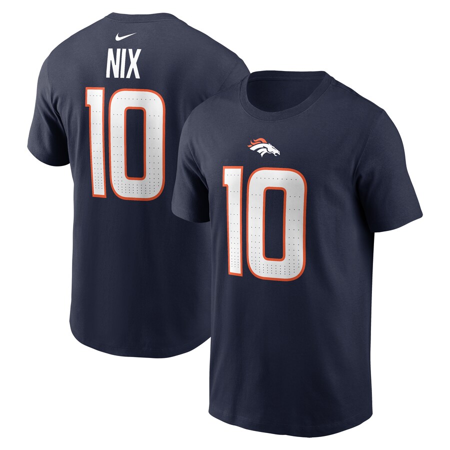 Men's Denver Broncos Bo Nix Nike Navy Player Name & Number T-Shirt