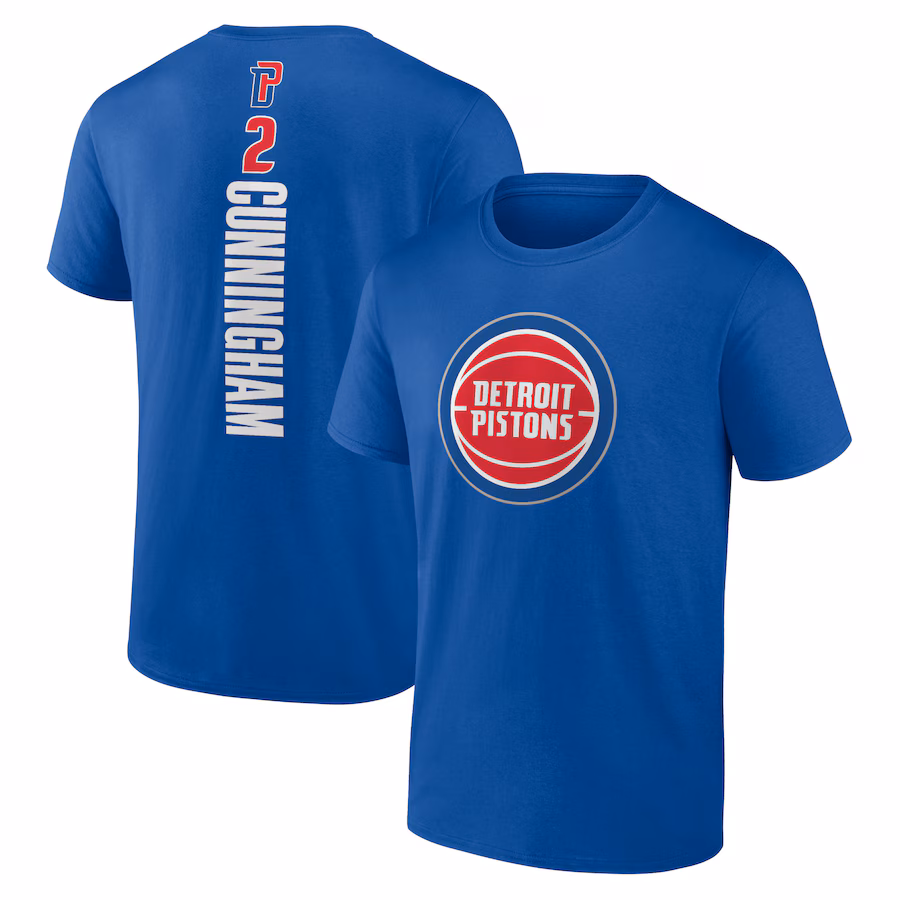 Men's Detroit Pistons Cade Cunningham Blue Playmaker Name & Number T-Shirt