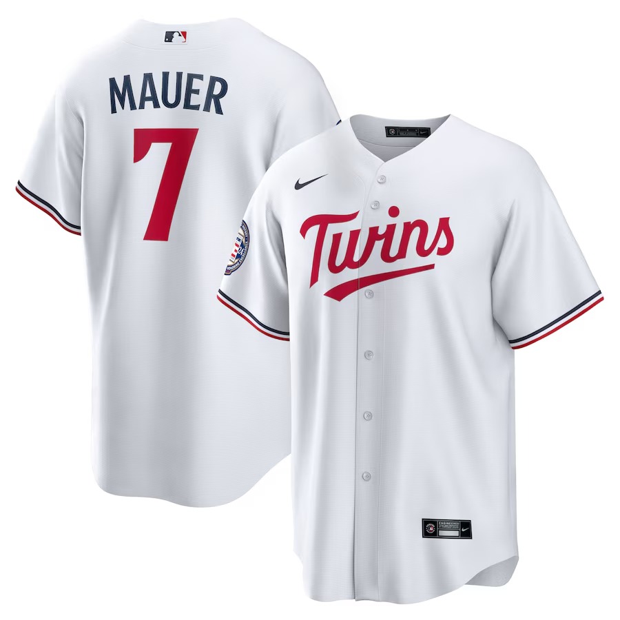 Men's Minnesota Twins Joe Mauer Nike White 2024 Baseball Hall of Fame Home Replica Player Jersey