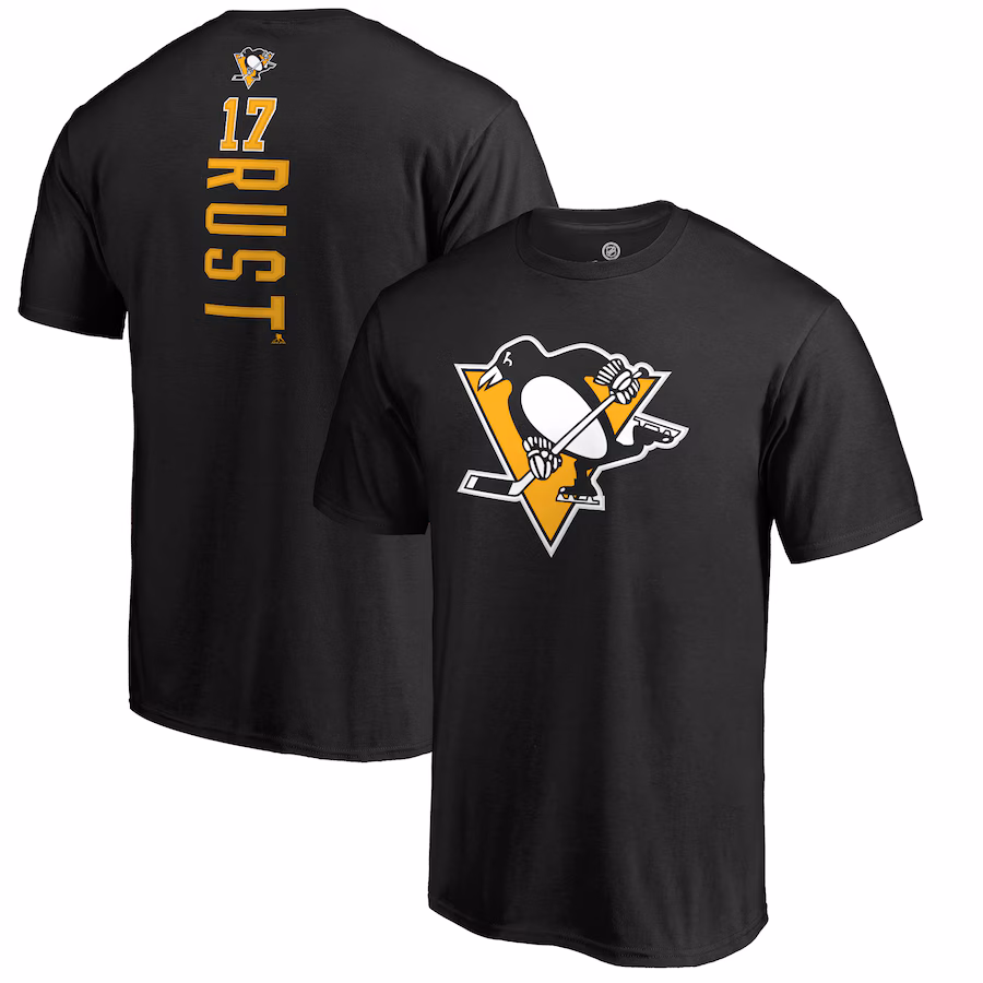 Men's Pittsburgh Penguins Bryan Rust Black Backer Name & Number T-Shirt