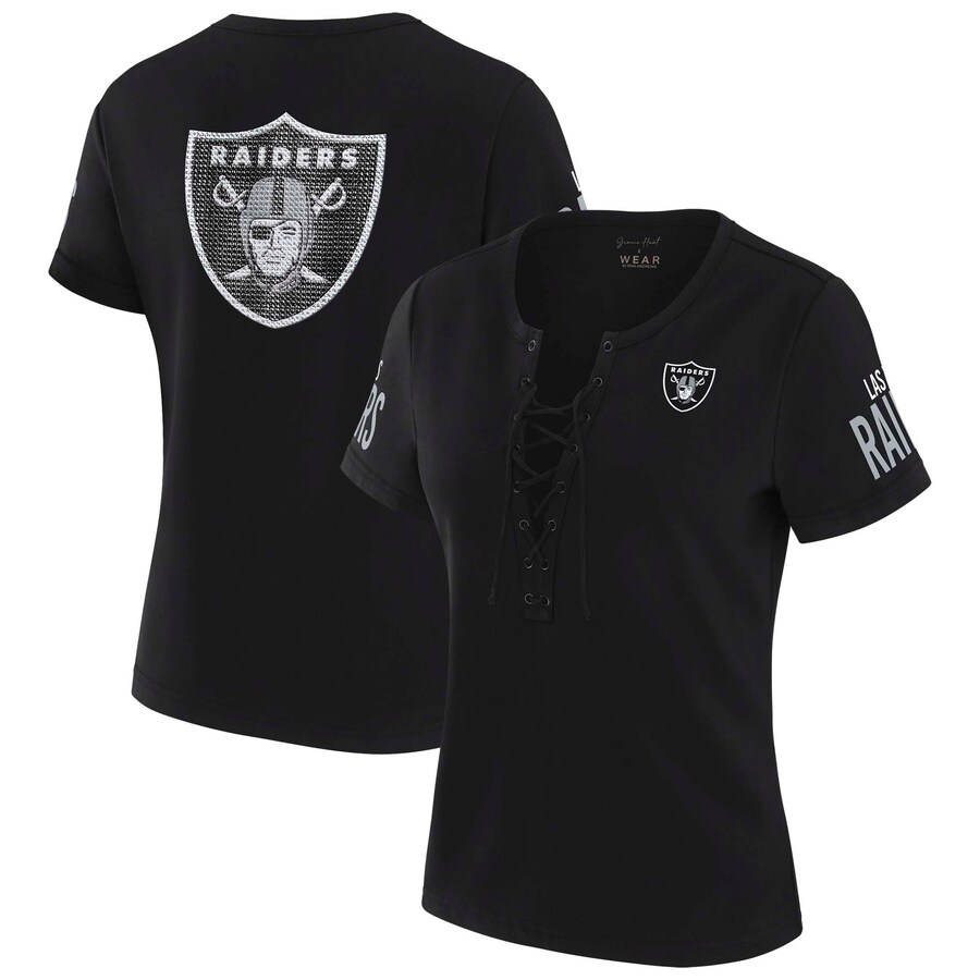 Women's Las Vegas Raiders WEAR by Erin Andrews x Gracie Hunt Black Draft Me Lace-Up T-Shirt