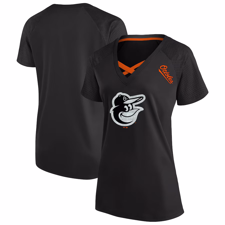 Women's Baltimore Orioles Profile Black Plus Size Glitter Raglan V-Neck T-Shirt