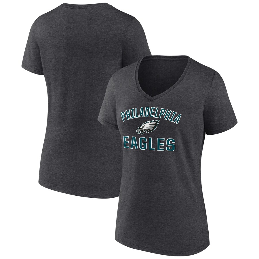 Women's Philadelphia Eagles Fanatics Heather Charcoal Victory Arch V-Neck T-Shirt